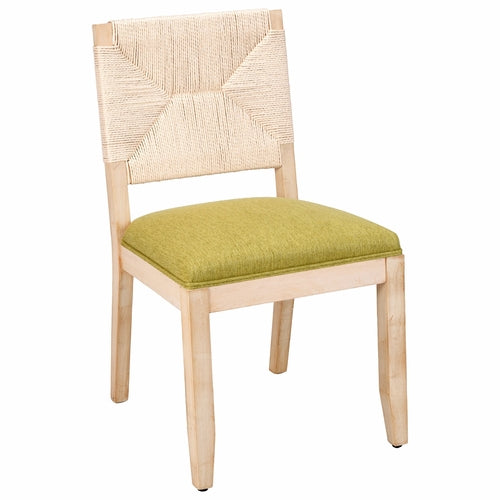 Dining Chairs Set of 2 with Woven Rope Backs and Linen Seats, French