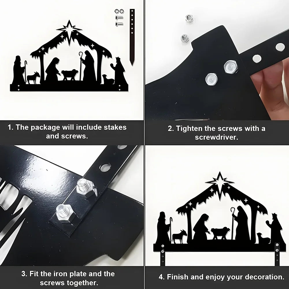 Outdoor Sacred Night Nativity Metal Projection Ornament Christmas Eve Décor Perfect Garden Party Ambiance and Festive Atmosphere