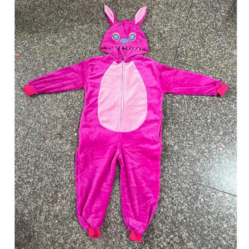 Stitch Anime Flannel Pajamas For Kids Autumn Winter Boy Girls Pyjamas Jumpsuit Children Christmas Halloween Pajama Party Costume
