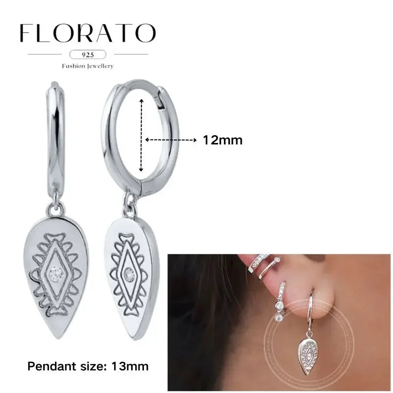 925 Sterling Silver Ear needle European And American Style Hoop Earrings Round square Pendientes Fashion For Women Birthday Gift