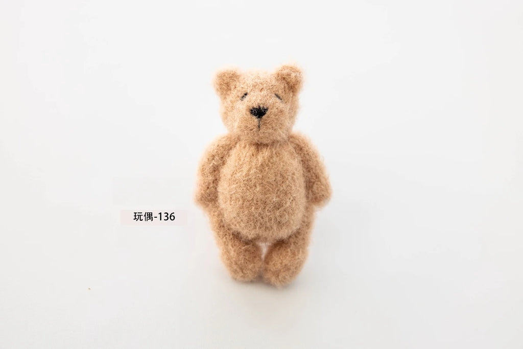 Newborn Photography Props Handmade Knitted Bear Clothes Costume Bodysuit with Hat and Cute Doll Set for Baby Studio Photo Shoot