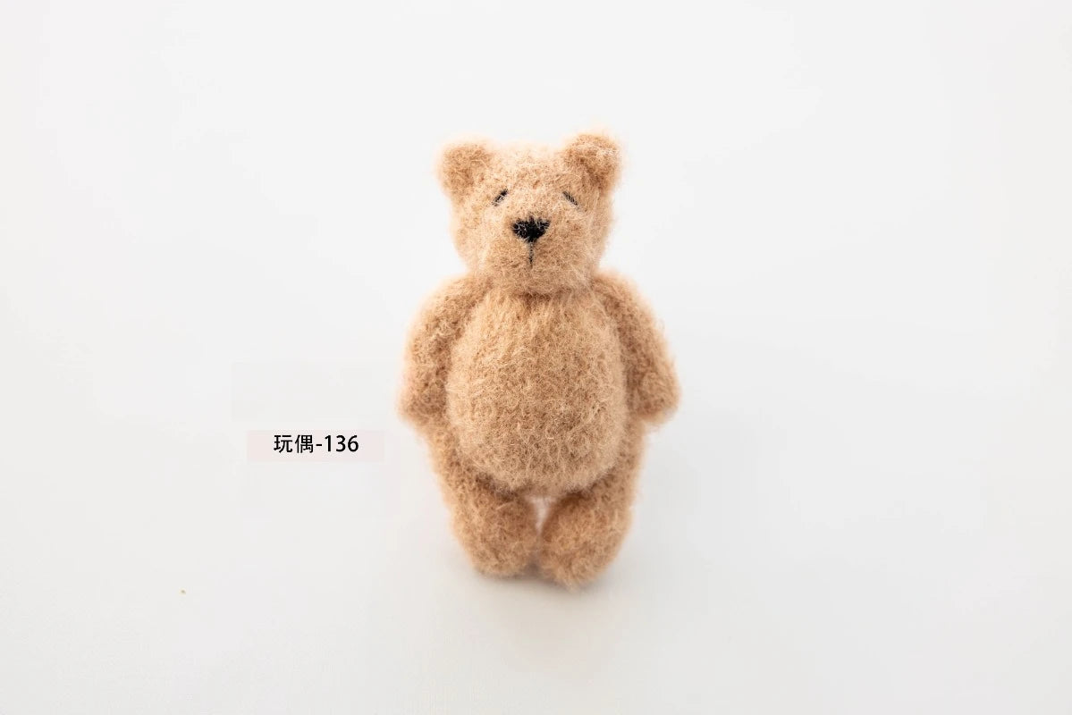 Newborn Photography Props Handmade Knitted Bear Clothes Costume Bodysuit with Hat and Cute Doll Set for Baby Studio Photo Shoot