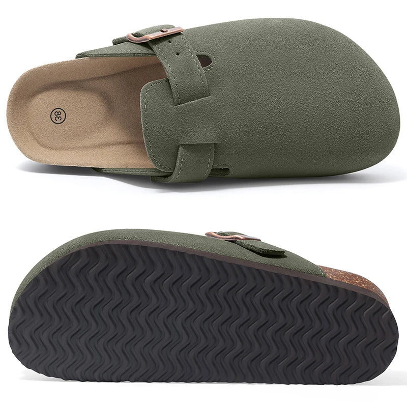 Smile Pop New Fashion Women's Suede Clogs With Back Strap Men's Leather Mules Cork Footbed Slip on Potato Shoes For Women & Men