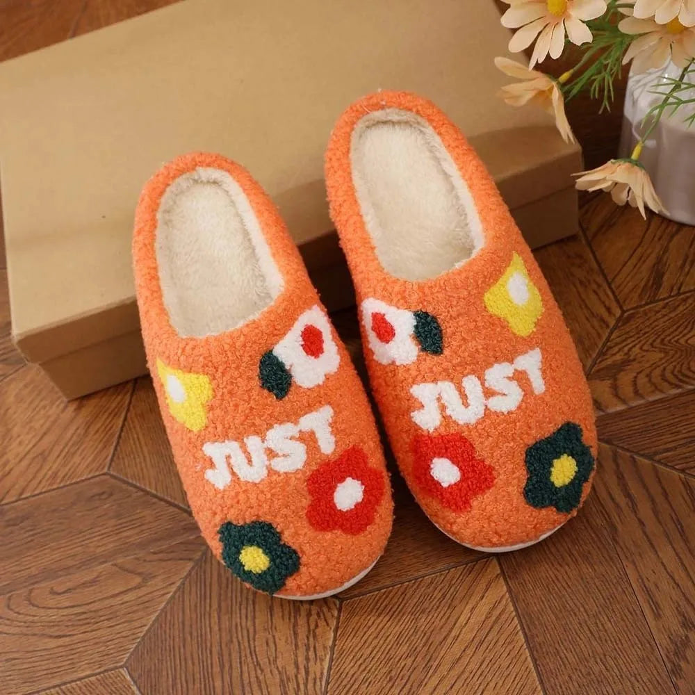 Soft Flowers Cotton Slippers Fluffy Slides Thickened Winter Warmer Slippers Cartoon Green Haired Warm Home Cotton Shoes Men