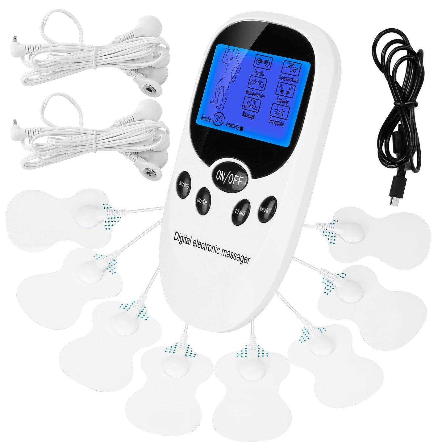 1Pc Electric Muscle Stimulator Dual Channels With 8 Electrode Pads
