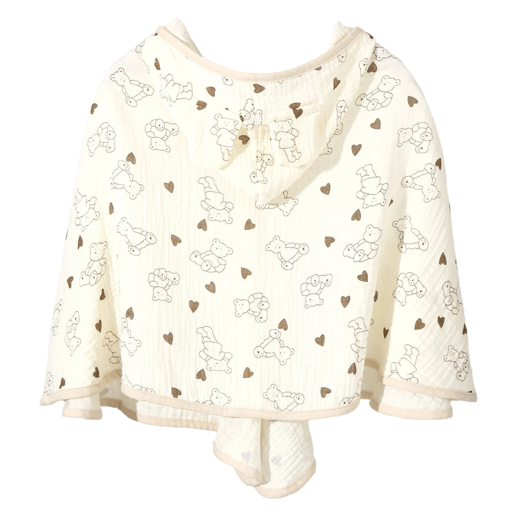 Infant Cute Printed Soft Bath Towel Hooded Cape Bathrobe Baby Swaddle Blanket Bathroom Beach Pool Cloak Summer Sunscreen Shawl