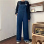 Men Denim Overalls Retro Japanese Style Loose Fit Straight Leg Adjustable Suspenders Casual Streetwear Pants for Everyday Wear