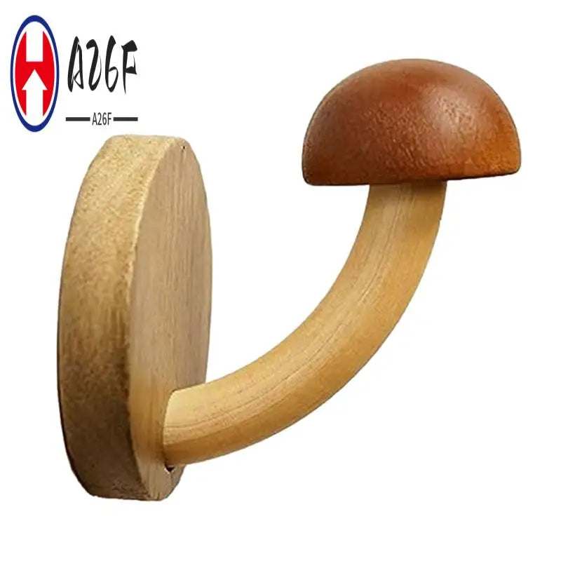 A26F-4PCS Fun Wooden Mushroom Coat Hook Non-Perforated Solid Wood Hook Kitchen Bathroom Cloakroom Door Hook Wooden