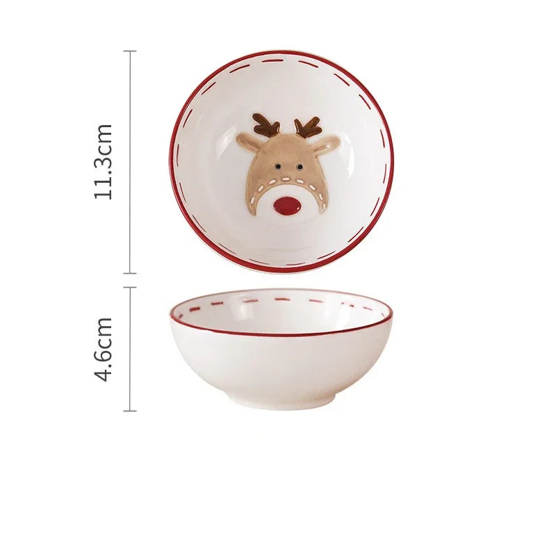 Home Tableware Christmas Gift Ceramic Santa Claus Bowl Creative Embossed Fruit Salad Bowl Western Salad Bowls