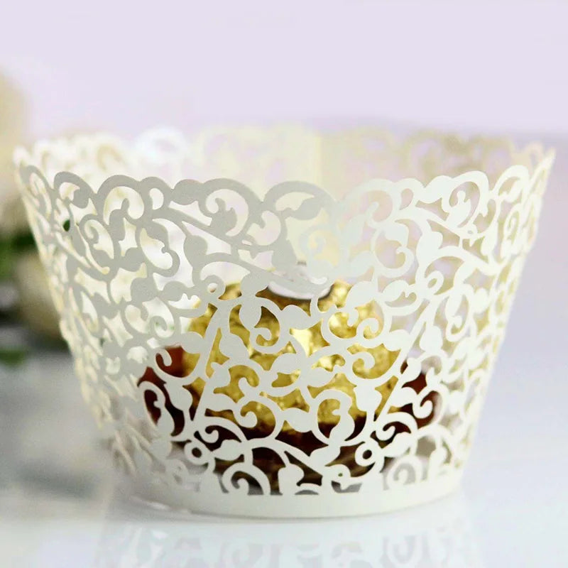 50pcs Lace Cupcake Wrapper Hollow Muffin Cupcake Paper Cups For Baby Shower Wedding Birthday Party Baking Fondant Dessert Decor