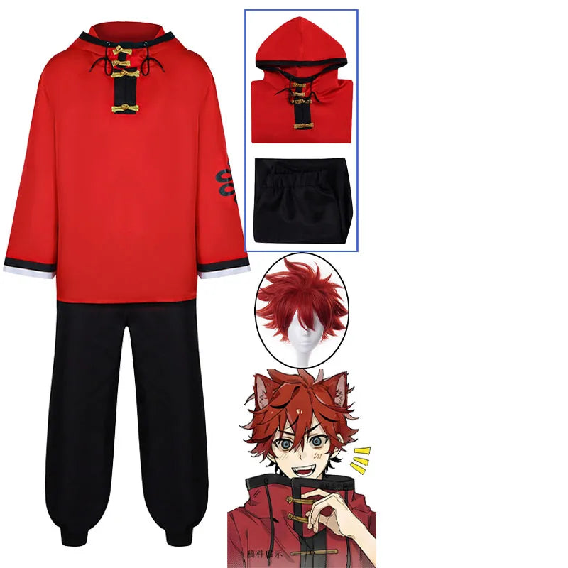 Newly Alma Cosplay Anime Gokurakugai Manga Costume Red Coat Pants Daily Wearing Rose Alma Wig Set Halloween Party Outfit for Man