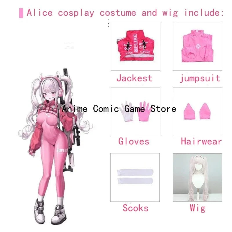 Alice Cosplay Costume Wig Game GODDESS OF VICTORY: NIKKE Cosplay Jumpsuit Cute Pink Wig Halloween Christmas Outfits for Women