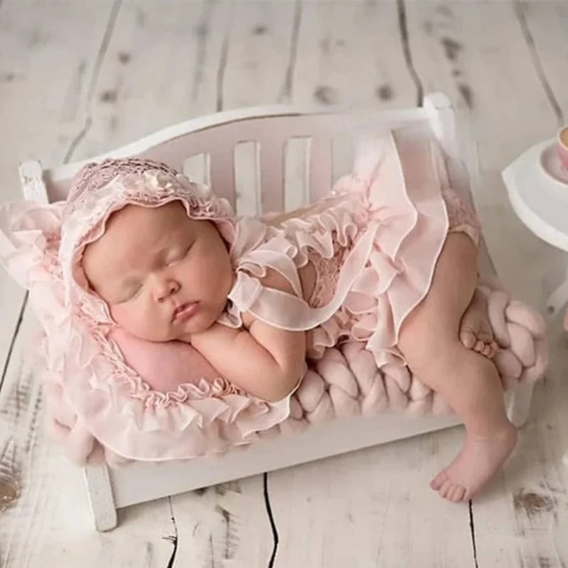 Baby Photography Clothes Cute Princess Style Lace Hat+Posing Pillow+Romper+Shoes Sets Decor Newborn Photoshoot Accessories
