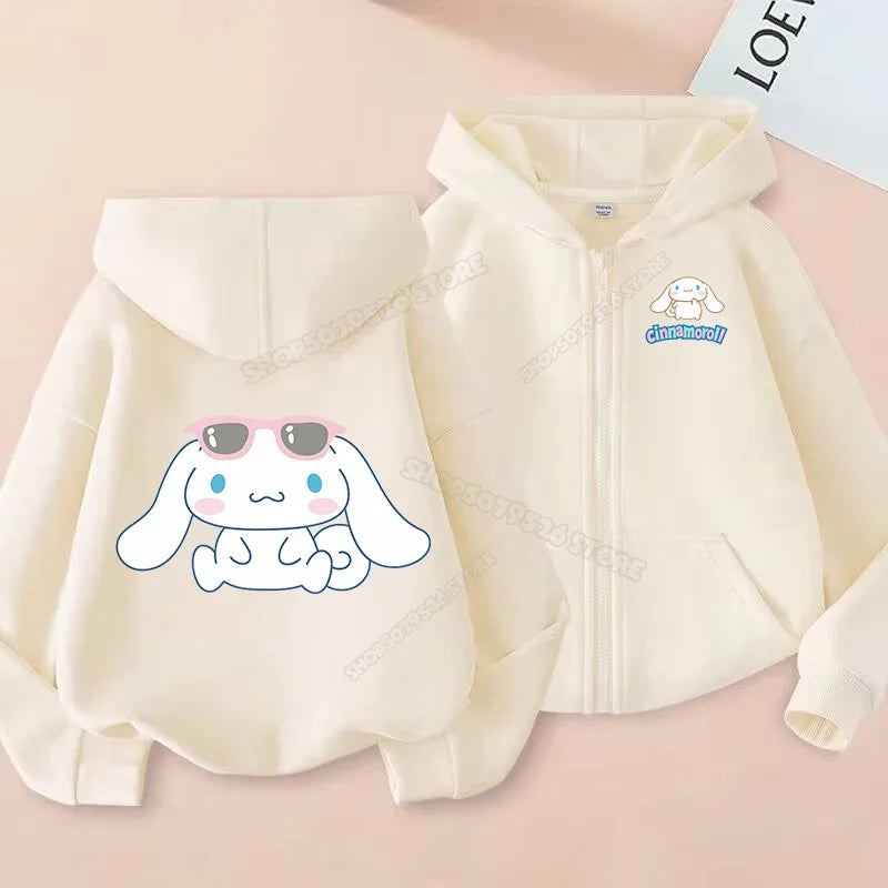 Cute Cinnamoroll Zip Up Sweatshirts Hoodie Children Cartoon Dog Clothes Kid Girl Boy Sweatshirt Streetwear Hoody Baby Casual Top