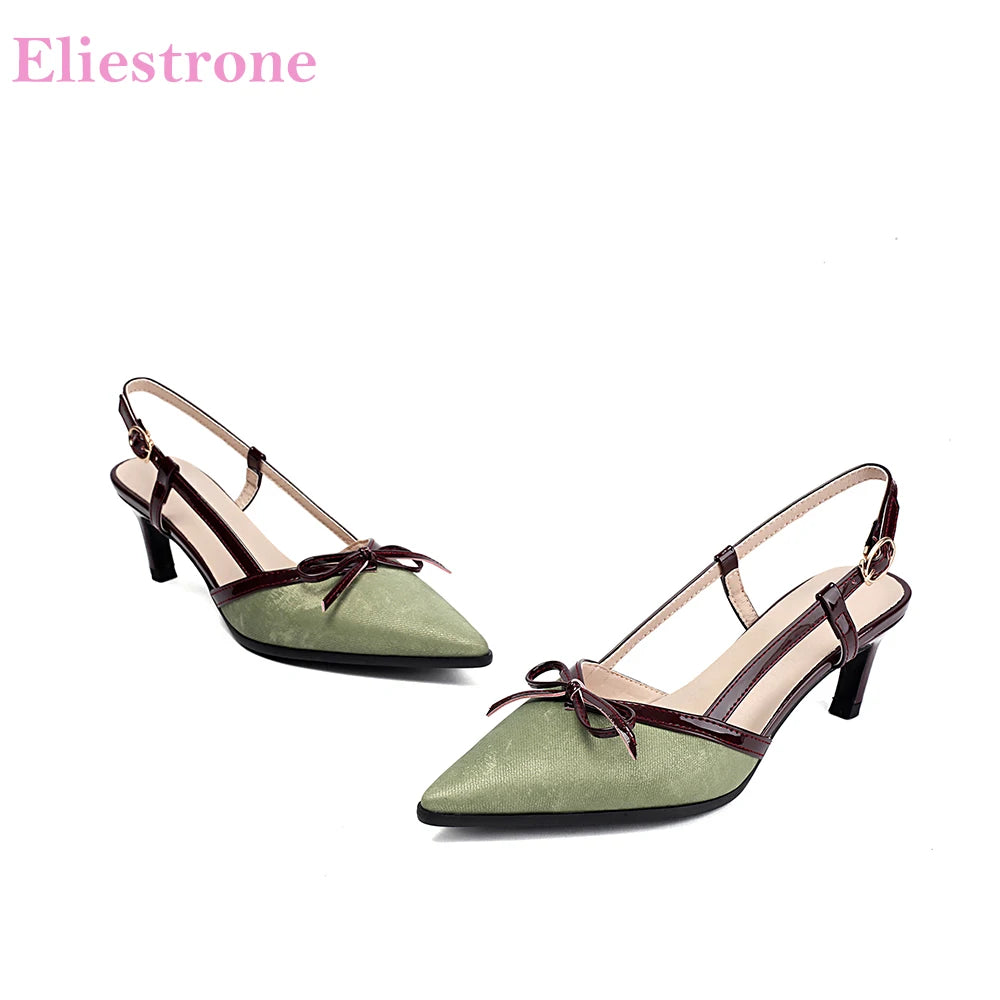 2025 New Summer Comfortable Black Green Women Slingback Sandals Sexy 5cm Med Thin Heels Lady Dress Shoes Plus Big Size 43 46