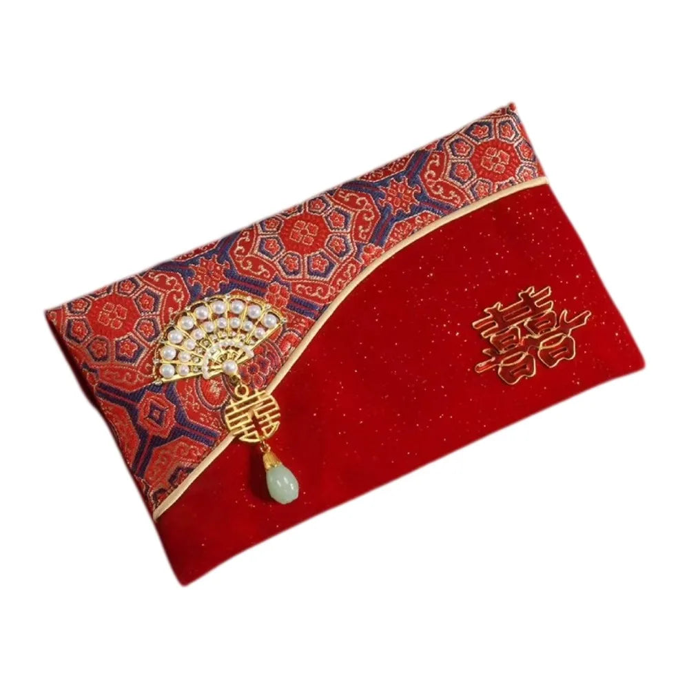 Chinese Style New Year Red Envelope Traditional Brocade Wedding Money Pocket Blessing Magnetic Buckle Red Packet Party Gifts