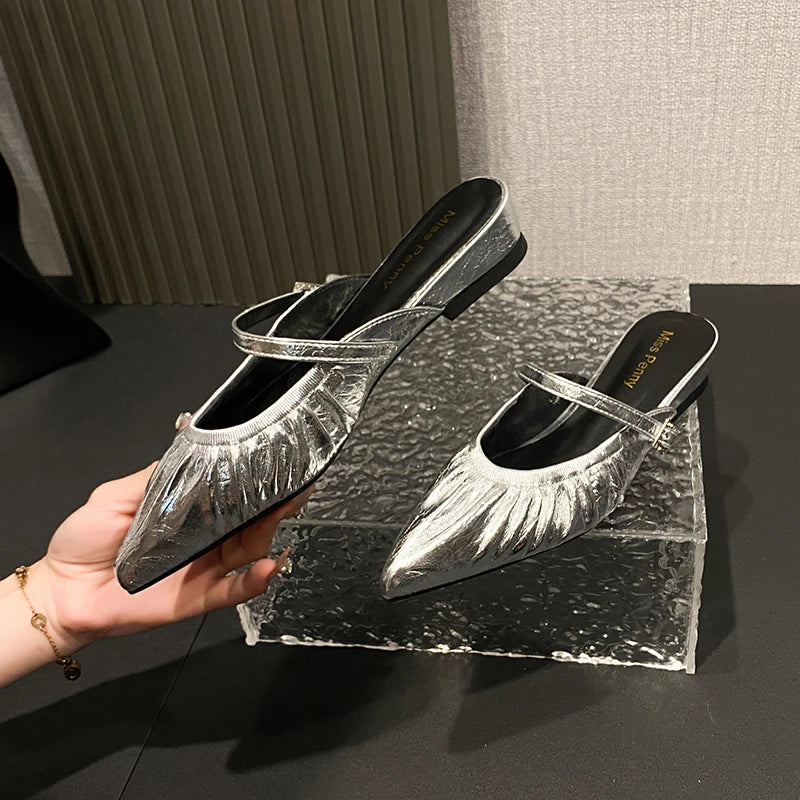 New Style Women's Silver French Fashion Soft Soled Ballet Flat Shoes Are Casual Comfortable and Versatile Slippers Zapatos Mujer