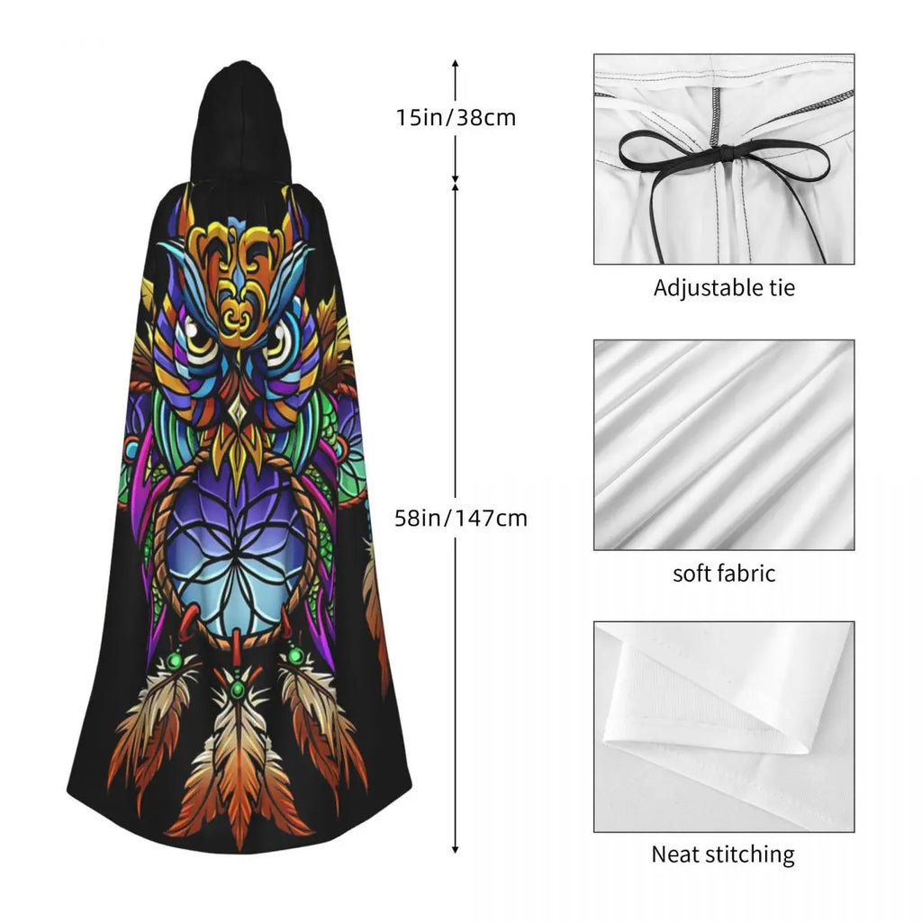 Dreamcatcher Owl Long Hooded Cloak Witch Medieval Costume Cosplay Cape HalloweenVampire Adult Unisex