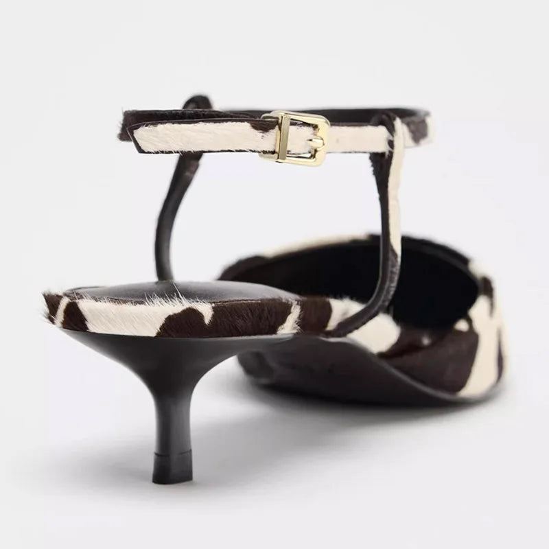 New Summer Horsehair Stiletto High Heels Sandals Women Buckle With Kitten Heel Sandals Dress Shoes Women Sandalias Female