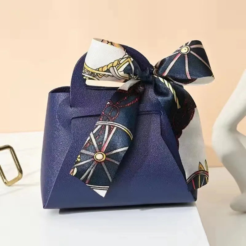 10PCS Distribute Leather Pink Gift Bags Wedding Favour Bag for Guest Mini Handbag with Ribbon Candy Packaging Box Party Decor