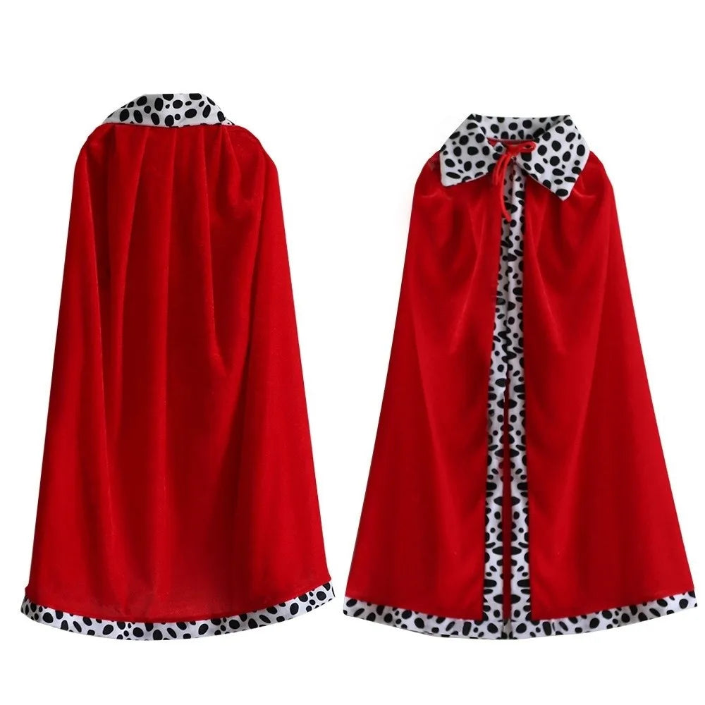 80/90/130/150cm Halloween King Cloak Red Velvet Party Cosplay Costume Boys Royal Prince Cape Spotted White Shawl