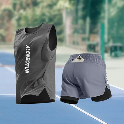 Men Running Sports Set Summer New Arrival Marathon Training Fitness Outfits Professional Quick Dry Basketball Tank Top And Short