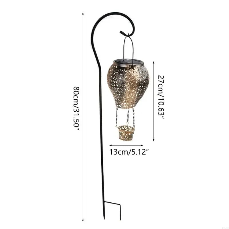 F68D Solar Hot Air Balloon Lantern Metal Glowing Crafts Party Background Decoration