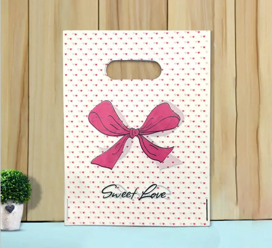 50pcs Multi Style Plastic Handle Bag 15*20cm Small Jewelry Packing Bag Party Favor Bags For Candy Cookie Gift Packaging Bag