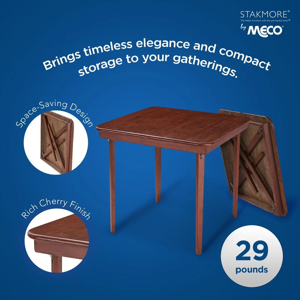 Solid Wood Folding Card Table Square Design Easy Setup Indoor Use Extra Seating Games Premium Construction Brown Finish