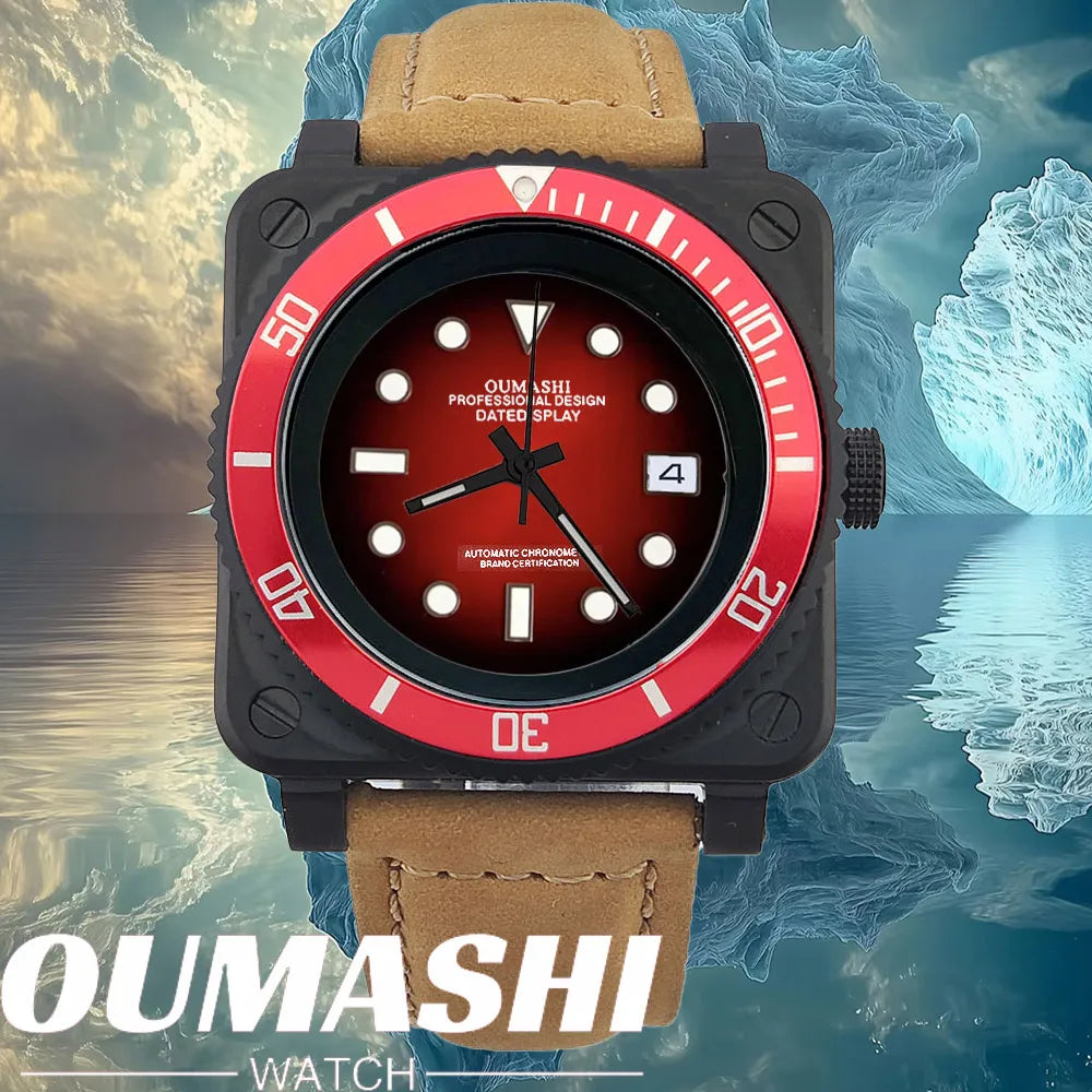 Fashionable square men's watch NH35  Luxury sports automatic movement Sapphire glass water-resistant 10ATM cowhide strap watches