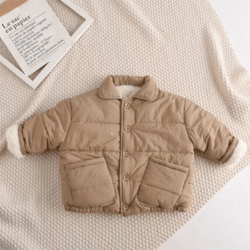 Baby Girl Boy Fleece Inside Jacket Winter Toddler Child Thick Coat Cotton Padded Single Breasted Outwear Baby Clothes 12M-5Y