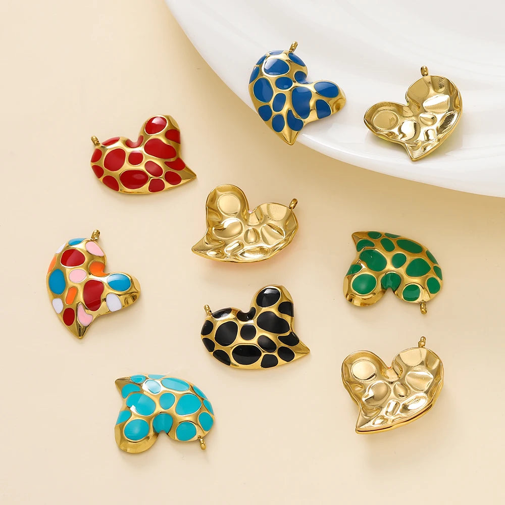 2Pcs/Lot Stainless Steel Pendant Base Heart Vintage Enamel Colourful for DIY Necklace Earring Bracelet Jewelry Making Supplies