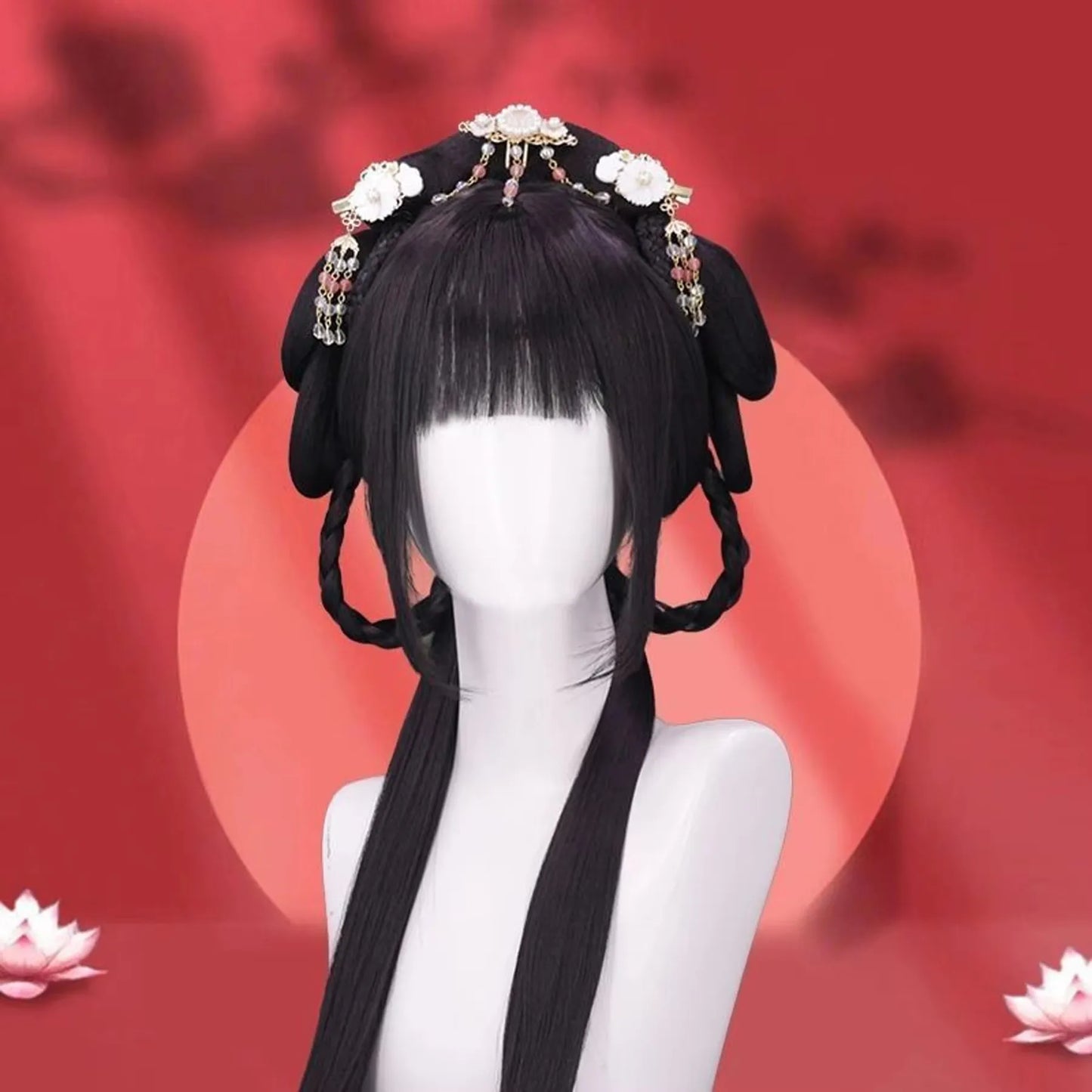 XIYUE Hanfu Wig Headband Women Chinese Style Synthetic Hair Piece Antique Modelling Cos Pad Hair Accessories Headdress Black