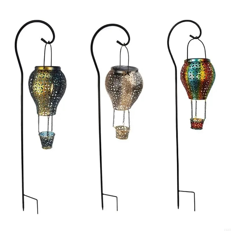 F68D Solar Hot Air Balloon Lantern Metal Glowing Crafts Party Background Decoration