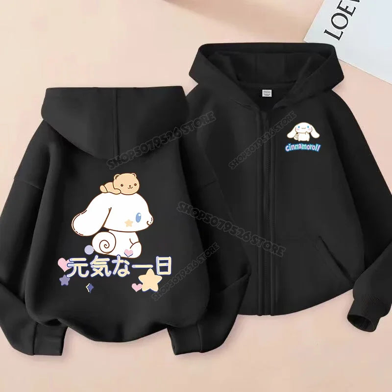 Cute Cinnamoroll Zip Up Sweatshirts Hoodie Children Cartoon Dog Clothes Kid Girl Boy Sweatshirt Streetwear Hoody Baby Casual Top