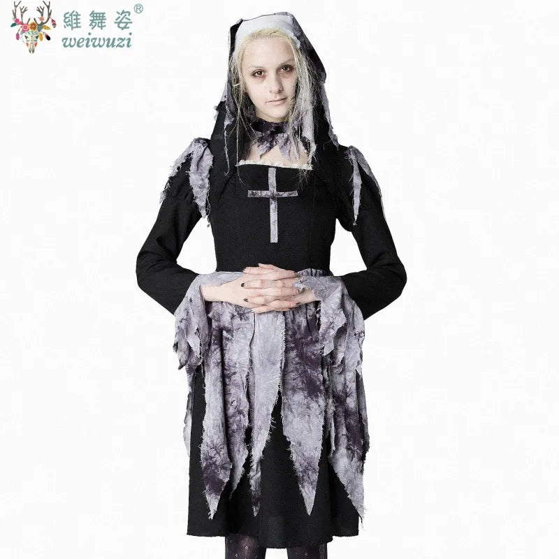 New Halloween Costume Adult Women Priest Cross Maria Dress Nun's uniform Dark Night Vampire Ghost Doll Terror Theme Party Fancy