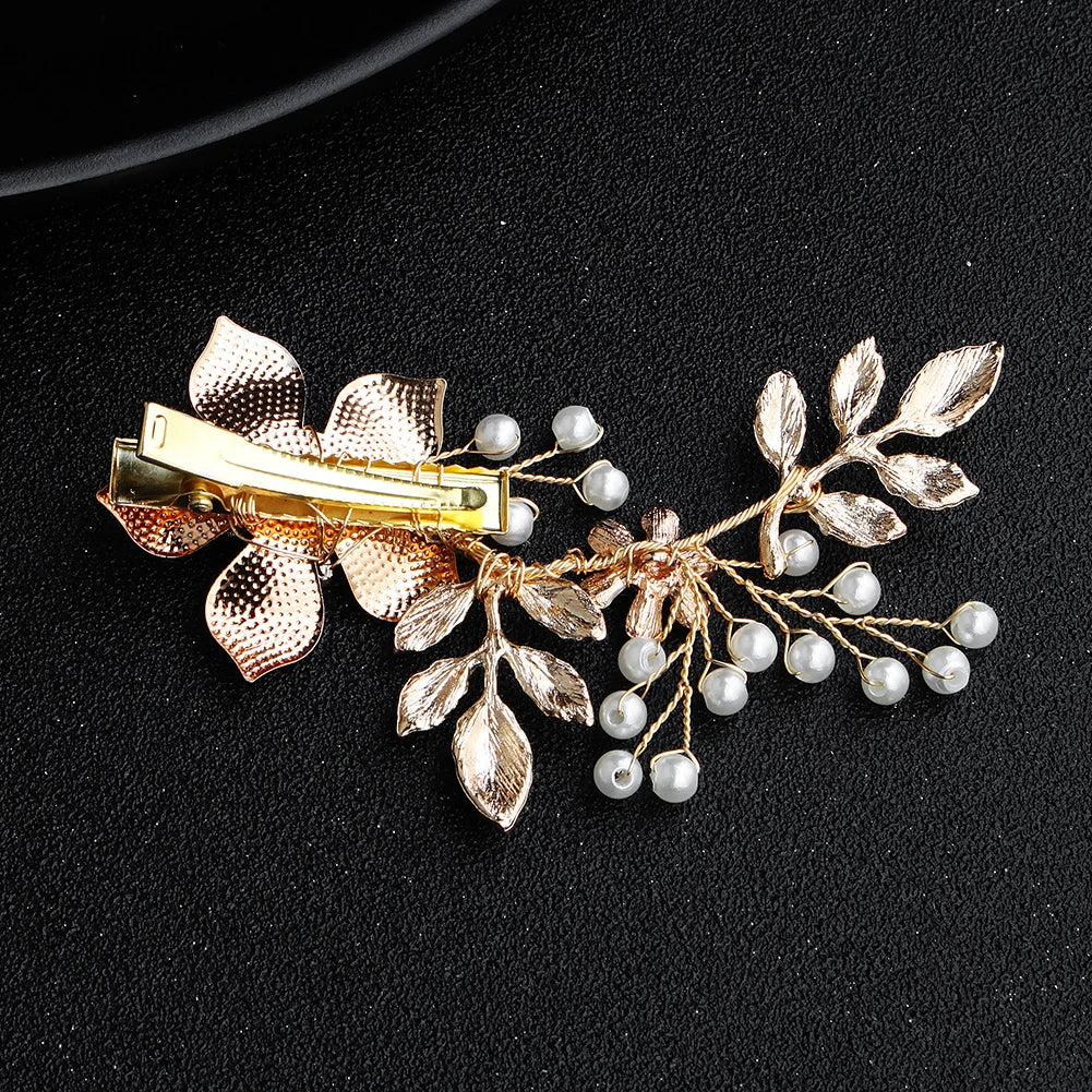 Luxury Flower Leaf Alloy Hair Clips Pearl Crystal Beaded Bridal Hair Accessories Bride Wedding Headpieces Jewelry As Gifts