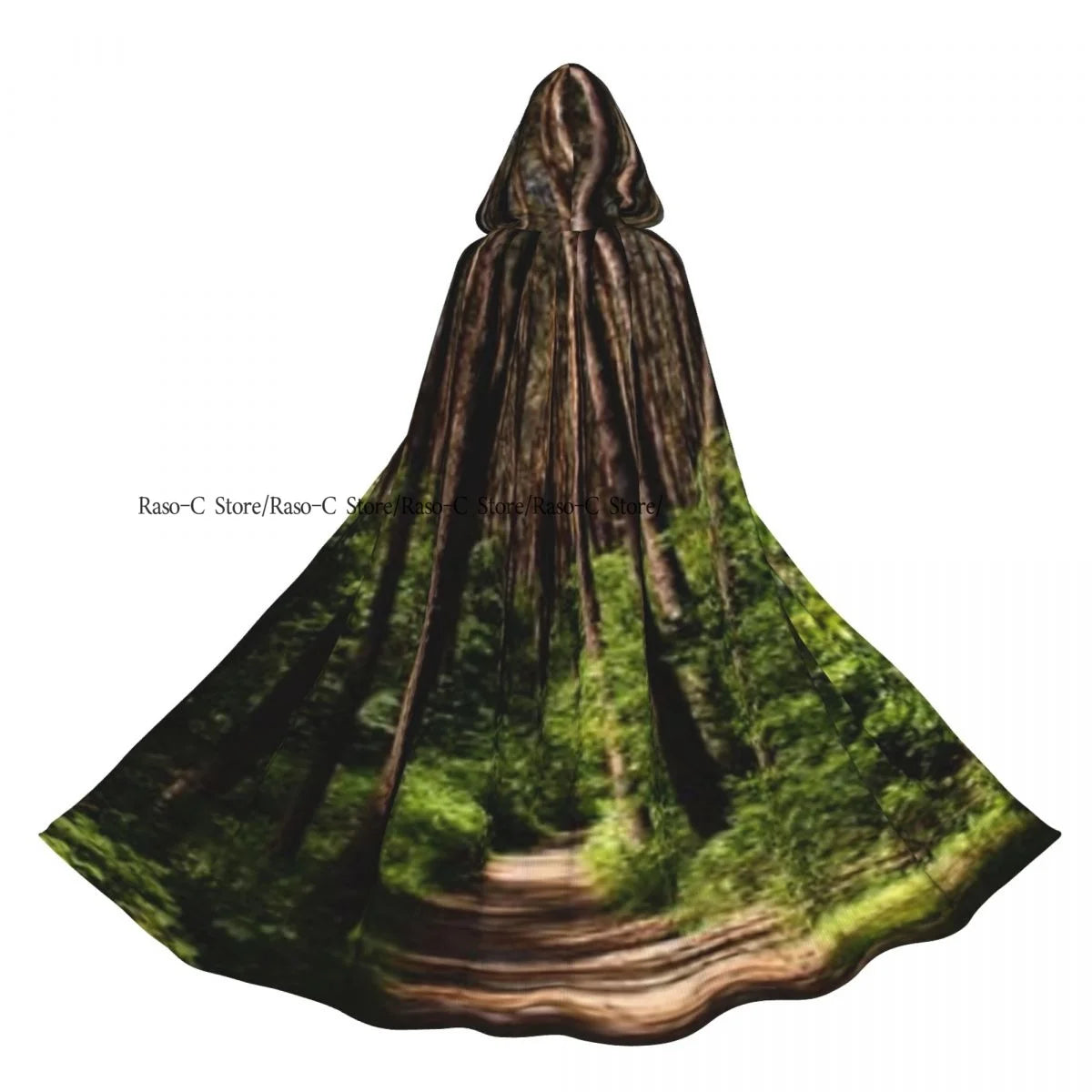 Unisex Adult Footpath Hiking Trail In Summer Forest Cloak with Hood Long Witch Costume Cosplay