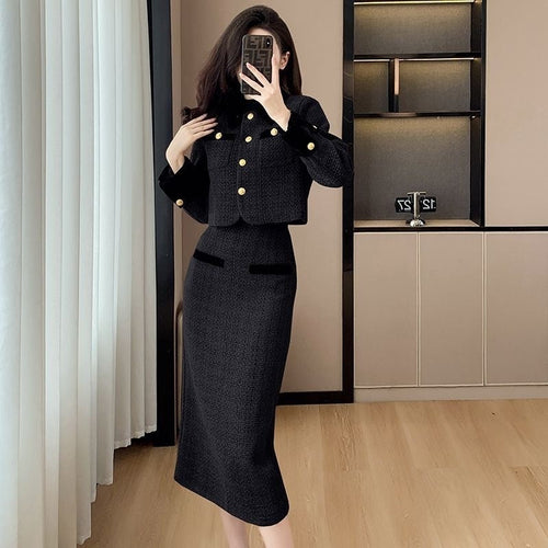 Women's Luxury French Style High-grade Tweed Chanel Style Skirt Set