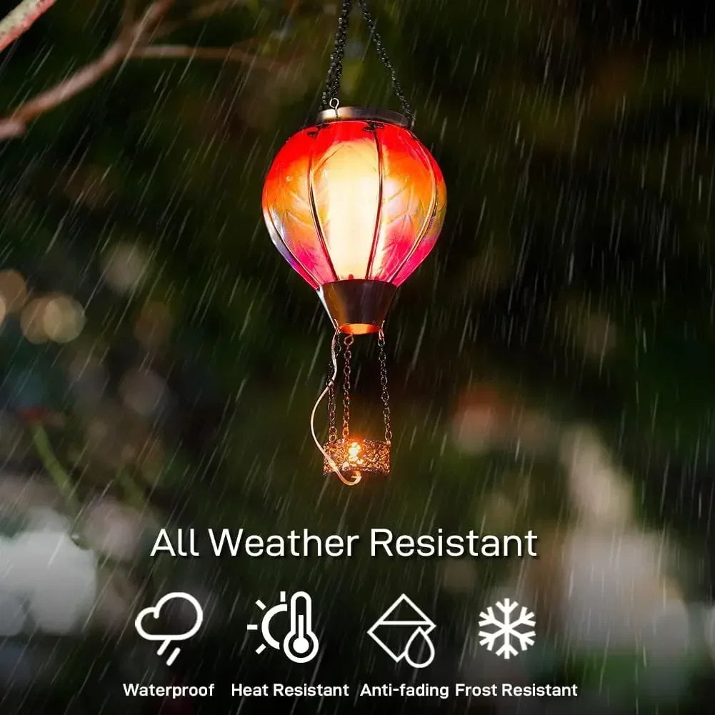 Hot Air Balloon Shape Lantern Flickering Flame Hanging Paper Lamp Outdoor Solar Garden Light IP65 Waterproof Holiday Party Decor