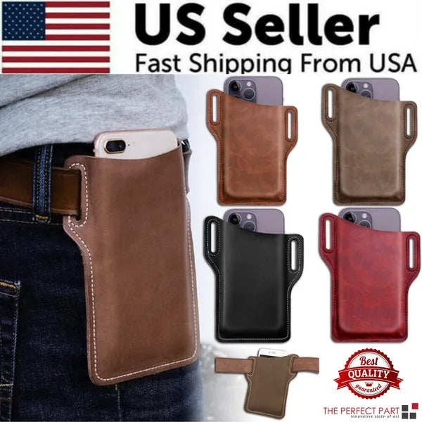 Men Cell Phone Belt Pack Bag Loop Waist Holster Pouch Case Leather Wal