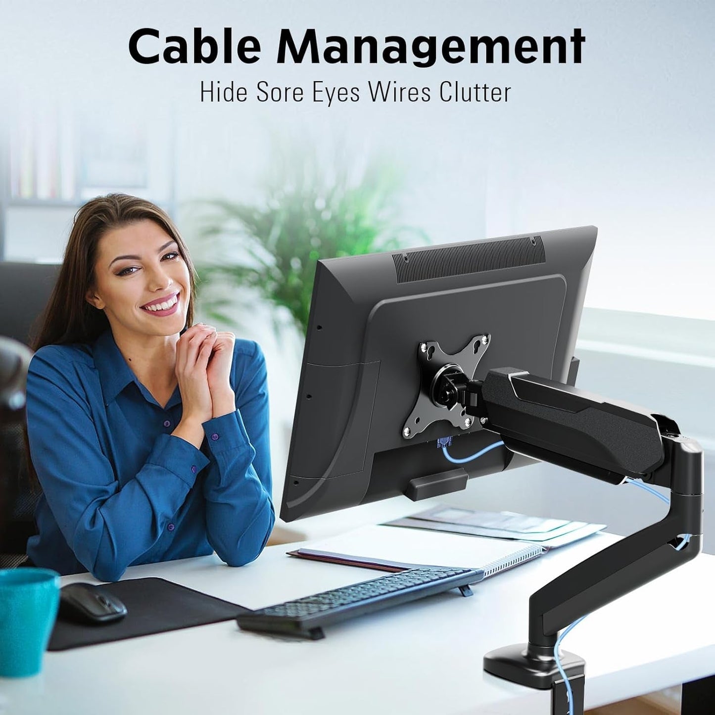 32 Inch Gas Spring Monitor Arm With Clamp VESA Black