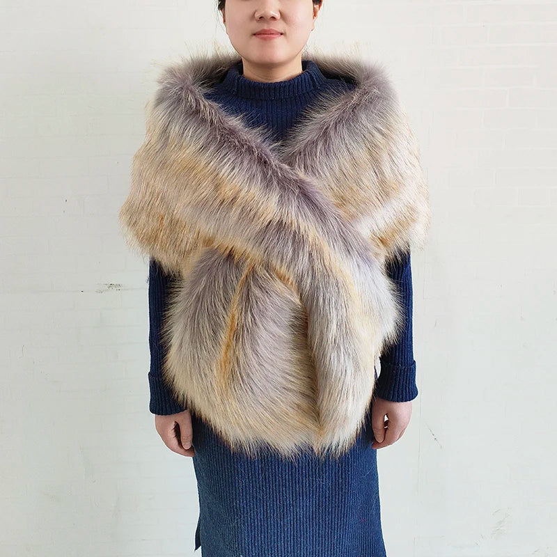 Faux Fur Wedding Shawl Woman Party Bride Cape Cloak Autumn Winter Banquet Stage Dress Scarf Bridal Wrap Bolero Accessory Stock