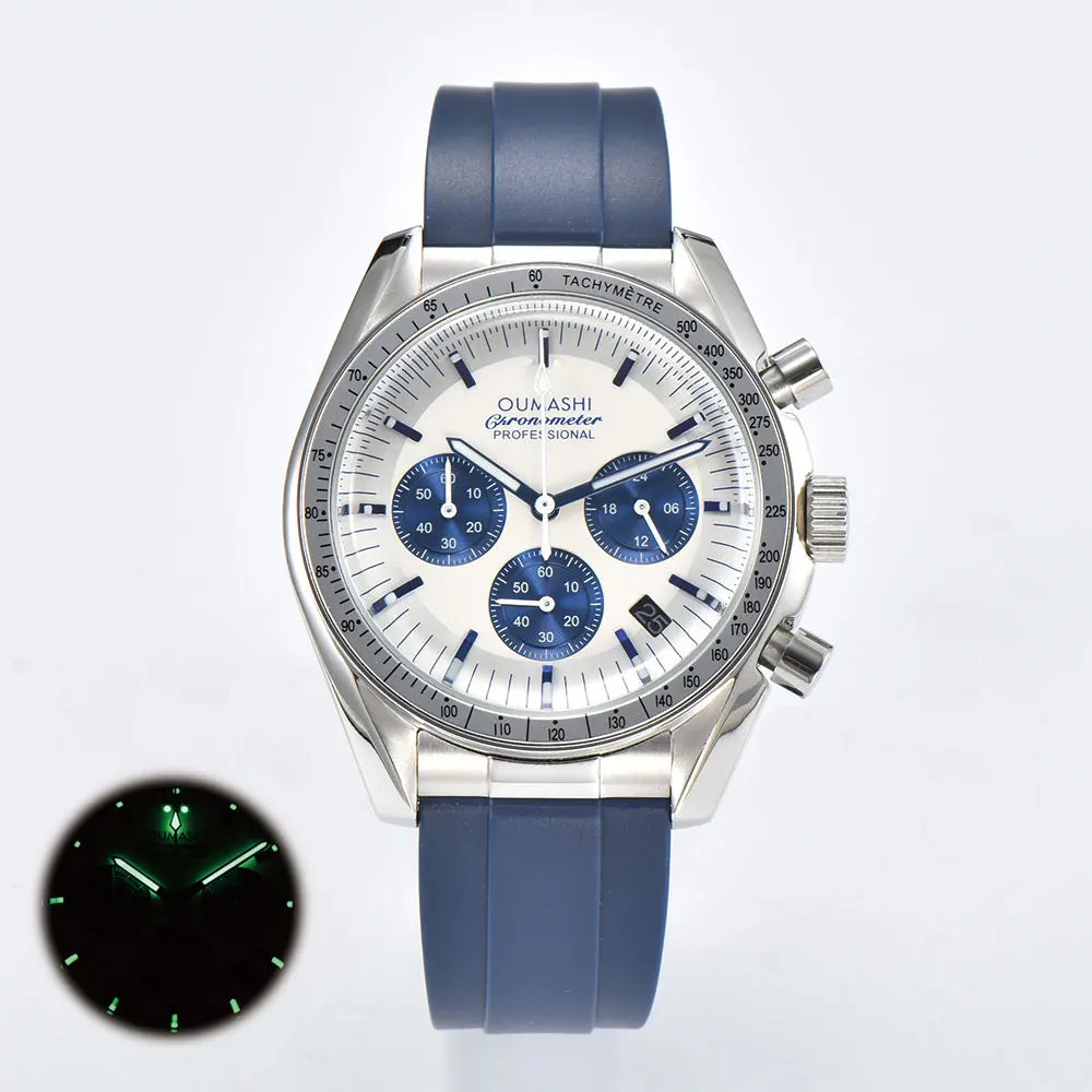 41mm silver men's watch VK63 movement quartz chronograph sapphire glass rubber strap business men's waterproof wristwatch 10Bar