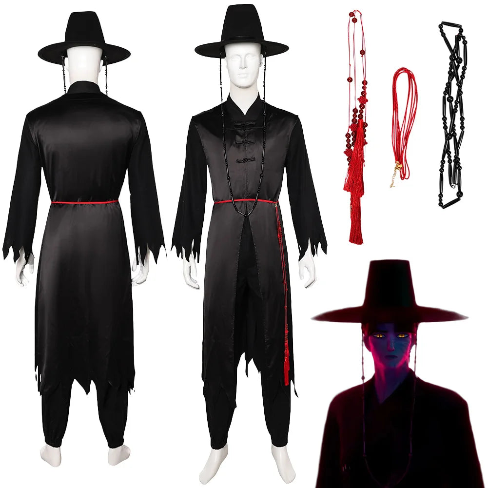 Fancy Dress Demon Hunter of KPop Saja Boys Jinu Cosplay For Men Black Hat Suits Clothing 2025 Movie Costume Man Fantasia Outfits
