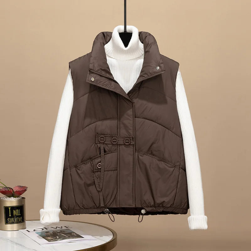 2024 New Autumn Winter Down Cotton Vest Women Short Jacket Fashion All-Match Sleeveless Waistcoat Vests Female Coat Outerwear