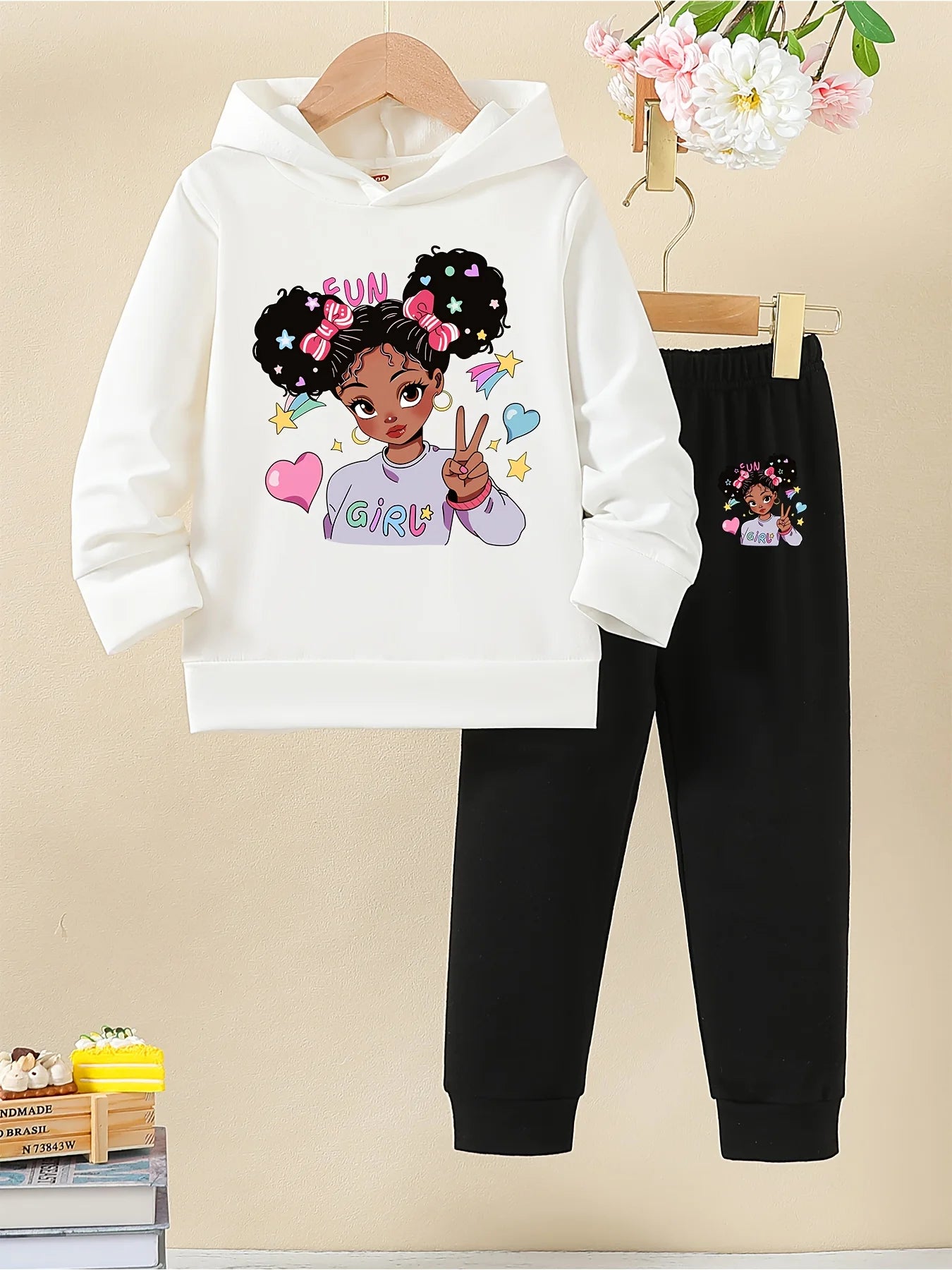 Winter Spring Baby Girls Hoodies Clothes Set Kid Cartoon Girls Printed Hooded Pullover Top and Pants 2 Piece Children Tracksuits