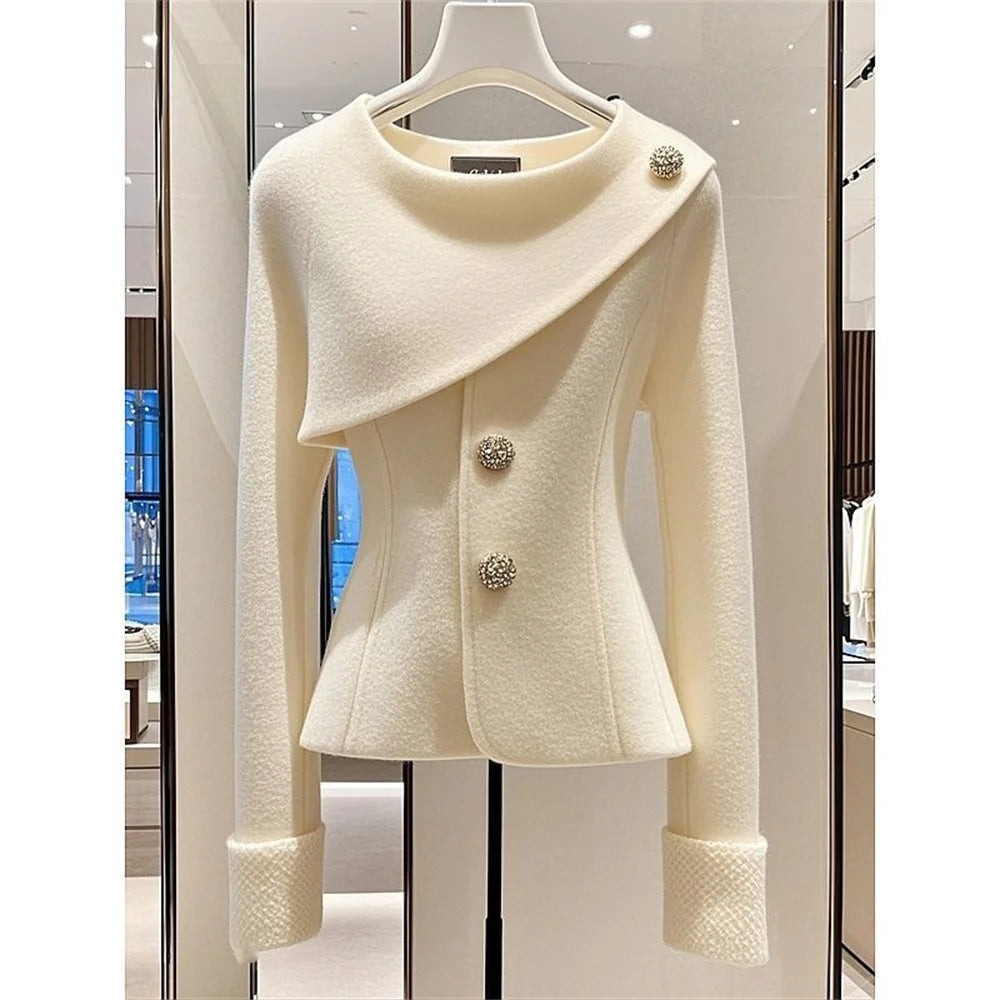 2025 Woolen Coat Autumn Women Exploded With A Unique Sense Of High Quality Super Good-Looking Temperament Fashionable Beige Coat