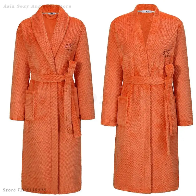 Winter New Couple Sleepwear Bathrobe Male Coral Fleece Yukata Nightwear Sexy Women's Home Clothes Flannel Absorbent Lingerie 3XL
