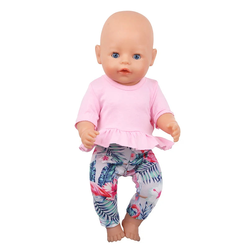 Cactus T-shirt+Denim Shorts Flower Dress+Hat Flamingo Doll Clothes Set For 18 inch American&43cm Baby New Born.OG,Life Girl Doll